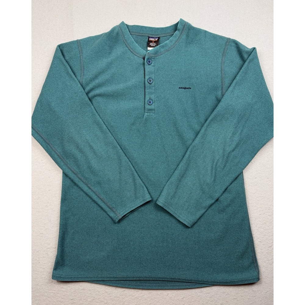 VTG Patagonia Shirt Mens M Teal Long Sleeve Fleece Capilene Henley Top USA